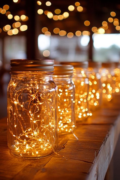 28 Decorative Mason Jar Centerpiece Ideas Mason Jar With Tea Lights, Flowers In Mason Jars Wedding, Rustic Wedding Centerpieces Mason Jars Fairy Lights, Mason Jar Lights Centerpiece, Mason Jar Fairy Lights Centerpiece, Simple Mason Jar Centerpieces, Decorative Mason Jars, Rustic Centerpieces Diy, Mason Jar Sizes