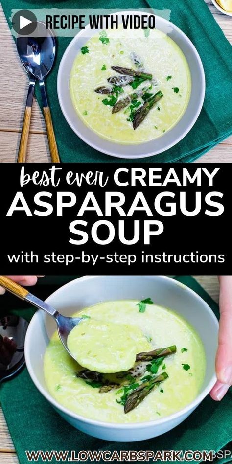 Learn how to make this classic French-style creamy asparagus soup perfect for a weeknight dinner! Enjoy a quick and delicious bowl of cream of asparagus soup in just 20 minutes. Full of veggies, light, and easy soup, this healthy creamy asparagus soup is super comforting and loaded with flavors. Best Cream Of Asparagus Soup Recipe, Cream Of Asparagus Soup Recipe, Creamy Asparagus Soup, Asparagus Soup Recipe, Ya Ya Sisterhood, Cream Of Asparagus, Cream Of Asparagus Soup, Creamed Asparagus, Buttered Toast