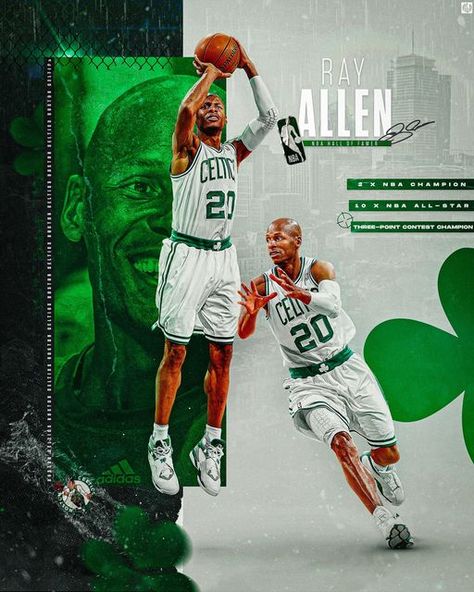 Player Of The Year Graphic, Nba Graphics, Basketball Graphics, Nba Basketball Teams, Sports Advertising, Celtics Basketball, Sport Graphic, Ray Allen, Basketball History