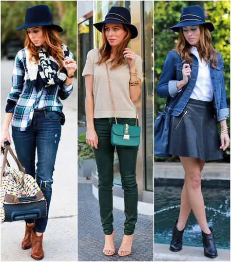 Sydne Style how to wear a fedora hat Navy Fedora Hat Outfit, Yellow Fedora Hat Outfit, Fedora Hat Outfit, Fedora Hat Outfits, Janessa Leone, Hat Outfit, Los Angeles Fashion, Wool Fedora, Los Angeles Style