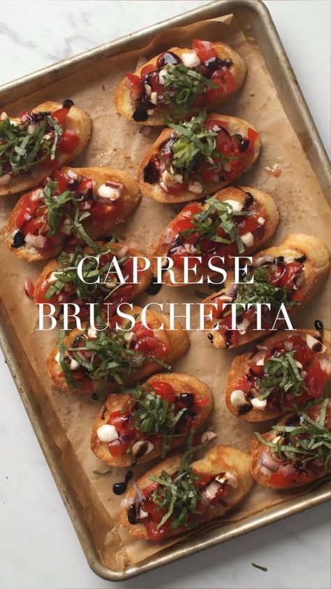 Caprese Bruschetta | Party food appetizers, Dinner appetizers, Recipes Birthday Party Orderves, Dinners That Pair With White Wine, Bruchetta Bread Party Appetizers, Appetizer Recipes Brunch, Apetaizer Party Ideas Easy, Brusetta Appetizer Recipe, Catering Entree Ideas, Small Appiterzers, O'derves Appetizers Wedding