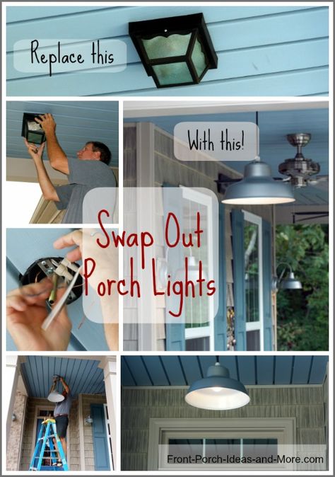 How To Swap An Old Porch Light With A Hanging Pendant! Porch Ceiling Lights, Old Porch, Hanging Patio Lights, Porch Light Fixtures, Front Porch Lighting, Porch Lights, Porch Sitting, Porch Ceiling, Building A Porch