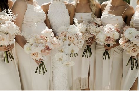 Modern Boutineers, Clean Wild Wedding Aesthetic, Neutral Bride Bouquet, Dusty Pink Bridal Bouquet, Wedding Bouquet Neutral, Hannah Fry, Modern Bridal Bouquets, Ivory Wedding Flowers, Simple Wedding Bouquets