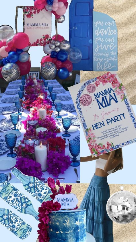 Mamma Mia Party Desserts, Mamma Mia Picnic Party, Mamma Mia Centerpieces, Mama Mia Prom Theme, Mamma Mia Table Setting, Mamma Mia Baby Shower Ideas, Mamma Mia Games, Mamma Mia Picnic, Mama Mia Bridal Shower Ideas