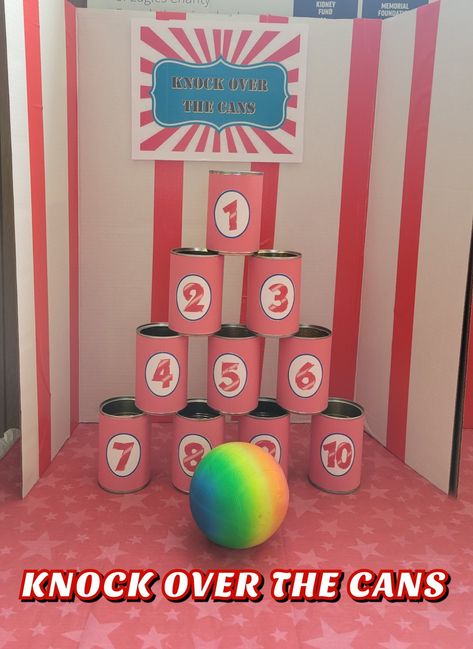 Carnival Games For Fundraiser, Knock Down Carnival Game, Carnaval Games Diy, Creative Carnival Games, Small Carnival Games, Carnival Birthday Party Theme Fun Games, Valentine Carnival Games, Old School Carnival Games, Adult Carnival Party Games