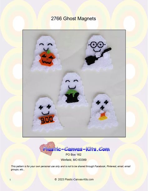 Ghost Magnets-Halloween-Plastic Canvas Pattern or Kit | eBay Halloween Magnets, Plastic Canvas Books, Plastic Canvas Stitches, Plastic Canvas Ornaments, Magnetic Tape, Plastic Canvas Christmas, Plastic Canvas Patterns Free, Plastic Canvas Crafts, Bead Loom