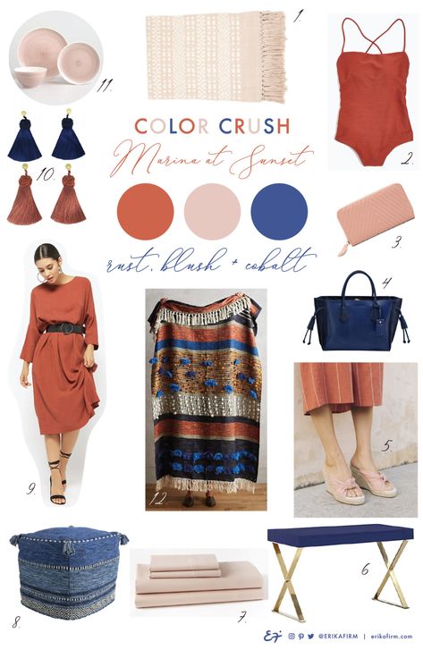 Color crush on Marina at Sunset terracotta rust blush pink cobalt blue color palette by Erika Firm Sirocco Color, Cobalt Blue Color Palette, Colour Decor, Color Terracota, True Spring, Color Combos Outfit, Color Combinations For Clothes, Cosy Living, Sketch Books