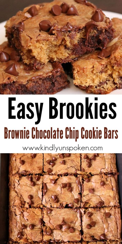 Brownie Chocolate Chip Cookie Bars, Chocolate Chip Brookies, Brownie Cookie Bars, Brownie Chocolate Chip Cookie, Brownie Mix Recipes, Chocolate Chip Cookie Brownies, Brookies Recipe, Easy Brownie, Chocolate Chip Brownies