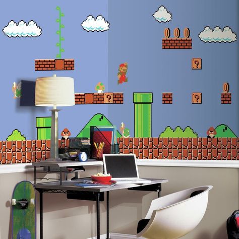 Mario Bedroom, Super Mario Room, Mario Room, Room Mates, Game Room Wall Decor, Roommate Decor, Game Decor, Game Room Ideas, Mario Birthday