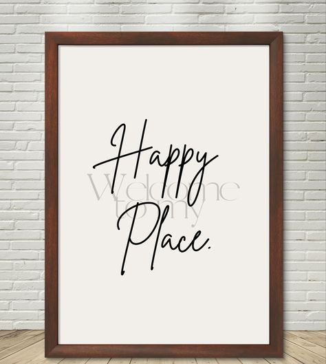 **Inspirational Print: "Welcome to my Happy Place"** Thank you for visiting my shop! Welcome to my happy place! This charming and uplifting print is perfect for creating a warm and positive atmosphere in any room. Featuring the simple yet powerful phrase "Happy Place" in elegant black script on a clean white background, this artwork adds a touch of joy and serenity to your home decor. All Ashword prints are designed and made in the heart of West Yorkshire, England. Click this link to view more prints and visit our home page:  [https://ashwordprints.etsy.com](https://ashwordprints.etsy.com) **Please Note - **Frames are NOT included.** All frames shown are for illustrative purposes only. - **Color Variations The colors on your screen may vary slightly when printed. - **Packaging Prints are p Packaging Prints, Cozy Art, Art Typography, Inspirational Phrases, Inspirational Prints, West Yorkshire, Typography Art, Art Minimalist, Yorkshire England