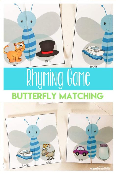 FREE Butterfly Rhyming Games - this is such a fun spring literacy game to work on rhyming with preschool, kindergarten, and first graders. #rhyming #kindergarten #educationalspring Free Rhyming Activities, 1st Grade Ideas, Game For Kindergarten, Rhyming Games, Literacy Activities Preschool, Insects Preschool, Butterflies Activities, Rhyming Activities, Literacy Games