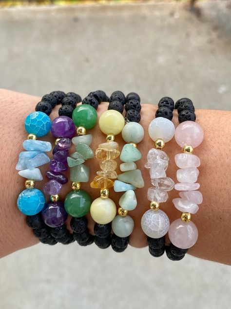 Crystal Diffuser Bracelet - Etsy Gemstone Beads For Jewelry Making, Hand Beaded Bracelets, Rock Bead Bracelet, Diy Semi Precious Stone Jewelry, Semi Precious Beads Jewellery, How To Make Gemstone Bracelets, Semiprecious Stone Bracelet, Stone Jewelry Bracelets, Beaded Gemstone Jewelry