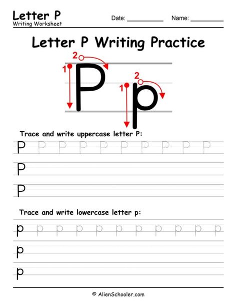 Letter P Writing Practice Letter P Worksheets For Preschool, English Writing Practice, Cursive Alphabet Chart, Letter P Worksheets, Letters Worksheets, Kindergarten Letters, Writing Practice Worksheets, Lettering Download, Cursive Alphabet