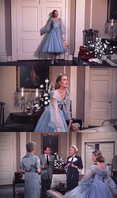 Iconic 50s Outfits, Old Hollywood Christmas Outfit, Vintage Movie Outfits, Famous Dresses From Movies, 1950s Glamour Aesthetic, Iconic Dresses Movies, 1950s Movies, Blank Cheque, Ruffle Neckline Dress