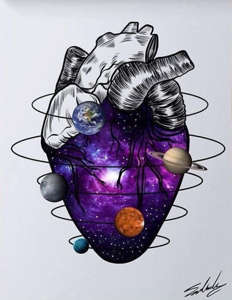 O coração de um ser é um universo a ser explorado, e ninguém nunca terá certeza do que tem nele Cosmic Heart, Anatomical Heart Art, Planets And Stars, Heart Drawing, Galaxy Painting, Medical Art, Anatomical Heart, Anatomy Art, Heart Art