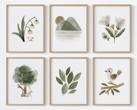 A set of 6 woodland nursery wall art prints featuring mountains, a tree, a bird, white flowers and leaves. A lovely gender-neutral woodland green nursery decor addition for any woodland themed nursery.  TAGS: Woodland nursery decor, woodland nursery wall art, woodland nursery prints, Gender Neutral Nursery Decor Art, Green nursery decor, green woodland prints, green nursery wall art, nursery wall art, mountain nursery decor, bird nursery decor, forest nursery wall art, forest nursery decor, gender neutral nursery prints, printable art, digital downloads. This is a DIGITAL download. No physical product will be shipped via post. Frames are NOT included. You can use the files to print the artwork at home or a local copy shop /online print shop of your preference. For PERSONAL USE only. Colors Green Baby Wall Art, Gender Neutral Nursery Wall Art, Gray And Green Nursery, Boy Nursery Ideas Green, Green And Grey Nursery, Green And White Nursery, Green Gender Neutral Nursery, Green Nursery Wall, Green Nursery Decor