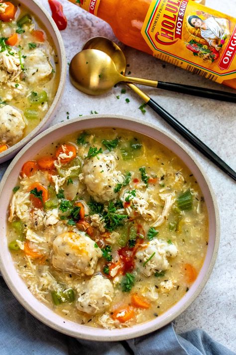 Creamy Chicken And Dumpling Soup - Sailor Bailey Creamy Chicken And Dumpling Soup, Bailey Recipes, Vegetarian Lasagna Soup, One Pot Lasagna Soup, Chicken And Dumpling Soup, One Pot Lasagna, Creamy Chicken And Dumplings, Sailor Bailey, Costco Rotisserie Chicken