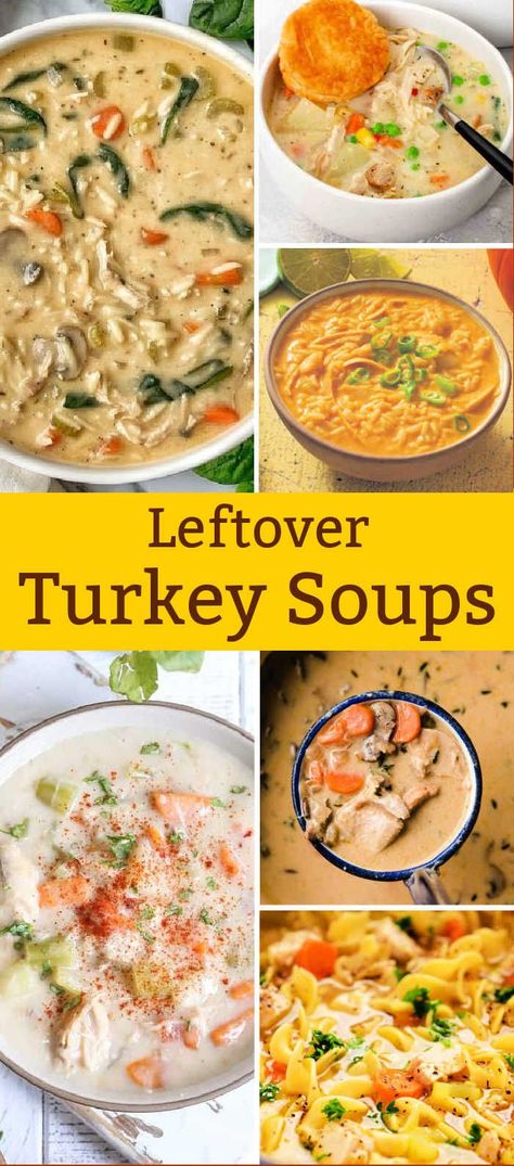 After you're done with the Thanksgiving or Christmas turkey, make these Heart-Warming Turkey Soup Recipes with those yummy leftovers! Leftover Turkey Soup Recipes, Turkey Soup Recipes, Thanksgiving Soups, Easy Homemade Soups, Leftover Turkey Soup, Stews Recipes, Flexitarian Recipes, Turkey Soup Recipe, Homemade Soups