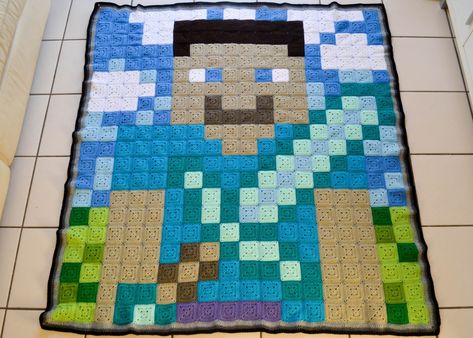 Crochet Minecraft Blanket - The Loopy Stitch Crochet Minecraft Blanket, Minecraft Crochet Patterns, Minecraft Blanket, Minecraft Quilt, Minecraft Crochet, Minecraft Steve, Blanket Ideas, Crochet Blanket Afghan, Crochet Hat Free