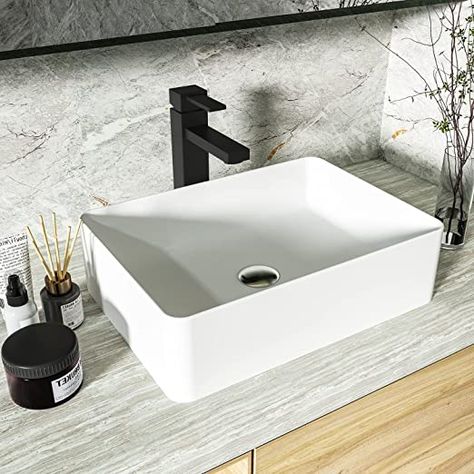 Sink Above Counter, White Vessel Sink, Counter Bathroom, Bathroom Vanity Sink, Resin Countertops, Countertop Bathroom, Sinks Bathroom, Vessel Faucets, Undermount Bathroom Sink