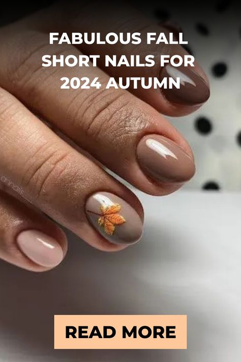 Fabulous short fall nails with autumn leaf design for 2024. Fall Nails Ideas September, Short Square Acrylic Nails Autumn, Autumn Short Nails Design, Fall Flower Nail Designs, Short Round Fall Nails, Short Nail Designs Autumn, Diy Fall Nail Art, Short Fall Nails 2024, Short Autumn Nails