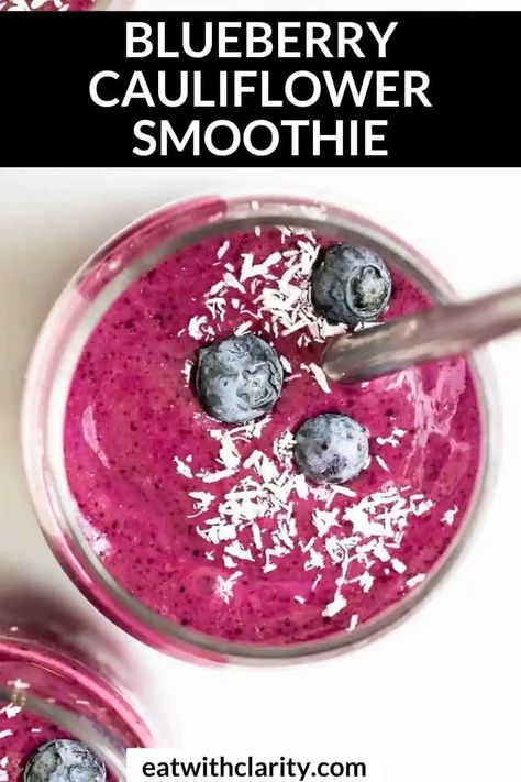 This creamy cauliflower blueberry smoothie is the perfect way to pack a lot of veggies into a snack! This vegan smoothie is creamy, easy to make and high in protein. Perfect for a light breakfast or snack recipe. Cauliflower Smoothie, Oat Milk Smoothie, Natural Nurturer, Homemade Crackers Recipe, Roasted Beet Hummus, Dairy Free Pasta, Dairy Free Smoothies, Grain Free Desserts, Protein Shake Smoothie