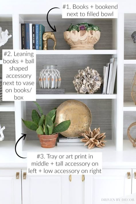 How To Decorate A Bookshelf, Shelf Decorating, Styling Bookshelves, Apple Decor, Driven By Decor, Shelf Decor Living Room, Interior Simple, Styling Shelves, Lots Of Books