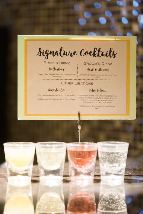 Harry Potter cocktails Image Source: Samantha Ong Photography Harry Potter Signature Drinks, Harry Potter Cocktails, Harry Potter Drinks, Cocktail Images, Wedding Captions For Instagram, Wedding Captions, Dark & Stormy, Beer Wedding, Wedding Signature Drinks