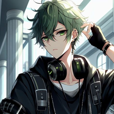 Green Hair Oc Male, Anime Boy Green Hair, Green Hair Male, Anime Green Hair, Oc Boy, Profile Dark, Dark Green Hair, Rp Characters, Anime Photo Profile Dark