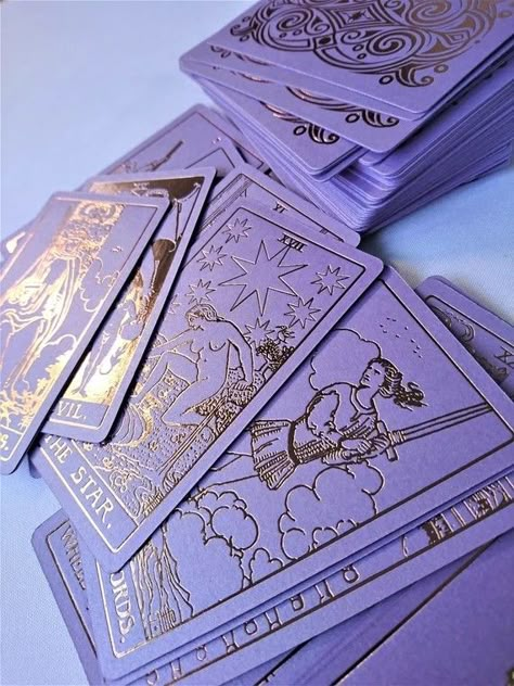 Pink Tarot Cards, Tarot Cards Decks Beautiful, Pink Tarot, Oracle Cards Decks, Purple Cards, Lavender Amethyst, Tarot Cards Art, Rider Waite, Gold Aesthetic