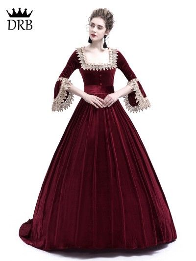 Rose Blooming Wine Red Velvet Ball Gown Theatrical Victorian Gown Victorian Ballgown, Retro Gown, Velvet Ball Gown, Ball Gowns Victorian, Victorian Ball Gowns, Gown Costume, Irish Dress, Victorian Gown, Long Sleeve Cotton Dress