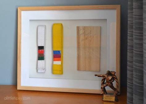 Karate belt display shadow box Dresser Decor Ideas, Taekwondo Belt Display, Karate Belt Display, Martial Arts Belt Display, Taekwondo Belts, Spooky Halloween Decor, Karate Belt, Bjj Belts, Belt Display