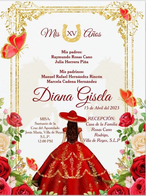 Charro Quince, Quinceañera Invitation, Quince Invitations, Invitation Background, Mexican Party, Quinceanera Invitations, Color Rojo, Quince, Quinceanera