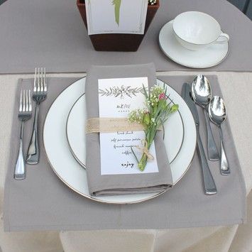 FOR SALE: 18 Gray Table Runners And 120 Gray Napkins  https://www.tradesy.com/weddings/wedding-decorations/18-gray-table-runners-and-120-gray-napkins-5067796/?tref=closet# Gray Placemats, Blush And Grey Wedding, Burlap Wedding Decorations, Grey Placemats, Wedding Table Menus, Wedding Table Linens, Catering Events, Lace Table Runners, Fabric Placemats