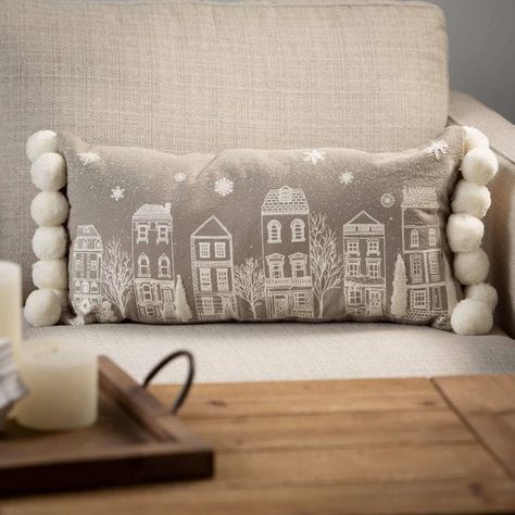 Yarn Stitching, Christmas Fair Ideas, Winter Pillow Covers, Winter Pillows, Dream Pillow, Christmas Throws, Village Scene, Christmas Pillows, Christmas Cushions