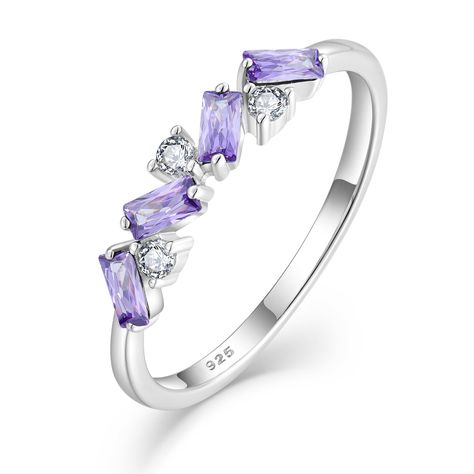 PRICES MAY VARY. Raymard Designs - Classic Stackble Rings for Women,four birthstone gemstones entwined in the round cubic zirconia, signifying a beautiful love, which is suitable for everyday wear. High Quality Materials - Made of 925 sterling silver and 3A created amethyst, 18k white gold plated, long time color retention, lead and nickel free, hypoallergenic. Ring Size - Stackble eternity rings width is 0.06" (1.6mm) and weight is 2 grams, set with 3 pieces 2mm round brilliant-cut 3A cubic zir Engagement Rings For Her, Eternity Rings, Engagement Ring For Her, Rings For Her, Rings For Women, Eternity Ring, Round Brilliant, Silver 925, Wedding Band