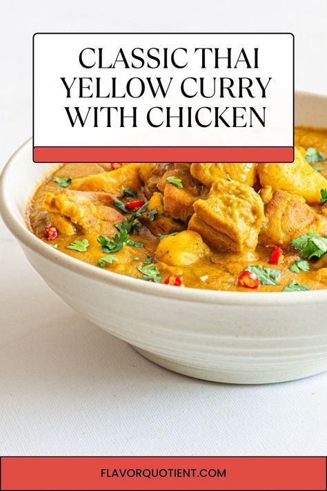 Thai yellow chicken curry is another level of comfort food even if you are not native of Thailand! Thanks to the absolute refreshing flavors, this Thai yellow chicken curry will prove to be a hearty meal to fulfill your body & soul! Thai Yellow Chicken Curry With Potatoes, Yellow Curry Chicken Indian, Yellow Thai Curry Recipe, Yellow Curry Thai, Thai Yellow Curry Recipe, Yellow Chicken Curry, Thai Yellow Chicken Curry, Yellow Curry Chicken, Curry Restaurant