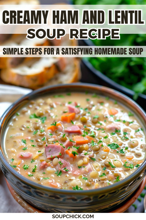 Creamy Ham and Lentil Soup Lentil Ham Hock Soup, Ham And Red Lentil Soup, Ham Lentil Soup Crockpot, Lentils And Ham Soup, Lentil Ham Soup Recipe, Ham And Lentil Soup Recipes, Ham And Lentil Soup Crockpot, Ham Soup Recipes Crockpot, Leftover Ham Soup Recipes