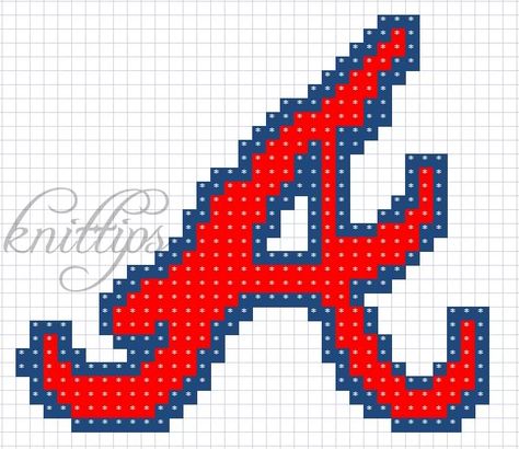 Atlanta Braves Cross Stitch Pattern, Atlanta Braves Crochet Pattern, Atlanta Braves Baseball, Easy Perler Bead Patterns, Braves Baseball, Loom Pattern, Crochet For Boys, Pixel Art Pattern, Barn Quilt