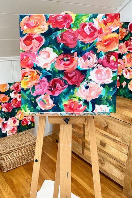 Ideas for Painting Flowers on a Large Canvas | DIY Painting the Easy Way | In my Skillshare painting classes I will teach you how to paint flowers on a large canvas with acrylic paint step by step! This is a beginner friendly tutorial Link Painting, Flowers With Acrylic Paint, Acrylic Flower Painting, Beginners Painting, Easy Flower Painting, Flowers Tutorial, Paint Modern, Acrylic Paint On Canvas, Flower Painting Canvas