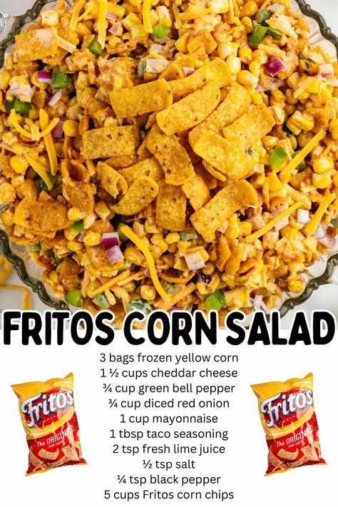 Viral Frito Corn Salad, Fritos Corn Salad, Fritos Salad, Mexican Pasta Salad Recipes, Frito Corn Salad, Sodium Foods, Brunch Salad, Butterbeer Recipe, Cold Salads