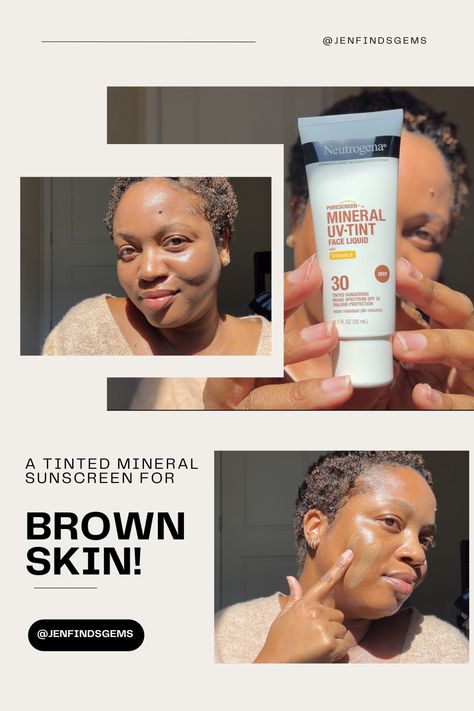 Black woman applying sunscreen, Black woman holding a bottle of Neutrogena sunscreen Sunscreen For Dark Skin, Tinted Mineral Sunscreen, After Sun Care, Black Women Makeup, Mineral Sunscreen, Face Sunscreen, All Things Beauty, Brown Skin, Black People