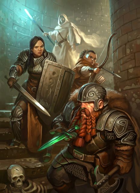 the art of Eric Belisle: D&D 5e - Adventurers exploring the Moathouse Dungeons And Dragons Art, Fantasy Races, Dungeons And Dragons Characters, Wow Art, Fantasy Adventure, Fantasy Concept Art, Fantasy Warrior, Fantasy Rpg, 판타지 아트