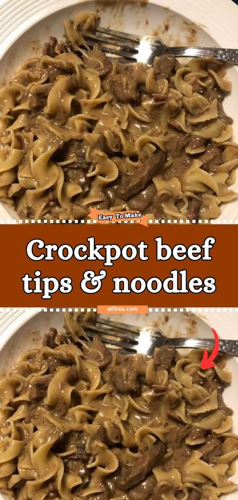 Embrace the ease and comfort of Crockpot Beef Tips & Noodles, a dish that promises tender, flavorful beef in a rich gravy, served over a bed of soft noodles. Let your crockpot do the work as the beef tips slow-cook to perfection, absorbing a symphony of flavors that make this dish a comforting classic. It's the perfect meal for a cozy evening, promising satisfaction with every bite. #SlowCookedDelight #ComfortFoodClassic #BeefTipsBliss Beef Tip And Noodles Crock Pot, Crockpot Recipes Beef And Noodles, Beef Tips Cream Of Mushroom Crock Pot, Slow Cooker Beef And Noodles Crockpot Recipes, Comfort Food In Crockpot, Roast And Noodles Crockpot, Crockpot Beef Tips & Noodles, Beef Tips And Noodles Crock Pot Recipes, Crockpot Beef And Egg Noodles