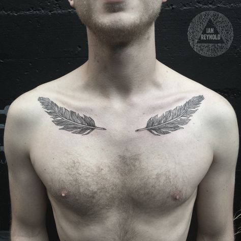 Feather Tattoo Collar Bone, Feather Tattoo Chest, Tattoo Pointillism, Tattoo Line Work, Collar Bone Tattoo For Men, Pointillism Tattoo, Shoulder Cap Tattoo, Tattoo Fine Line, Etching Tattoo