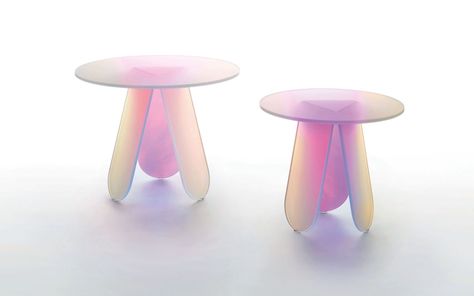 Shimmer side tables | SCP Glass Italia, Bahasa China, Colored Mirror, Round Tables, Vantage Point, Laminated Glass, Patricia Urquiola, Side Coffee Table, Glass Furniture