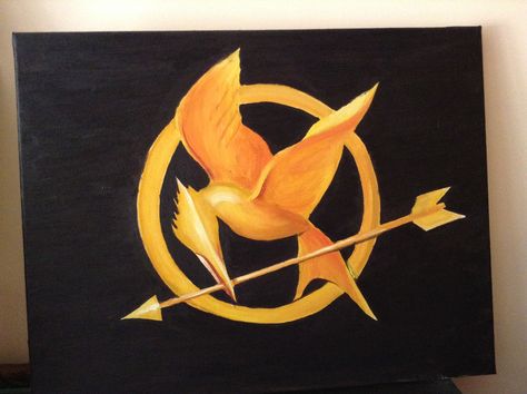 Hunger Games Painting Ideas, Hunger Games Painting, Hunger Games Book Cover, Movie Paintings, Record Painting Ideas, Hunger Games Book, The Mockingjay, Widget Pictures, Room Theater