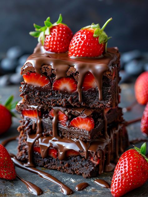 🍫 Chocolate Covered Strawberry Brownies are a delicious, chocolatey dessert recipe.    Ingredients 🎉  1 Brownie Mix (for an 8"x8" baking dish) 🍫 Topping: 1 lb Strawberries, stems removed, cut in half 🍓 Chocolate Ganache: 1½ cups Semi-Sweet Chocolate Chips (or use part dark chocolate) 🍫 ¾ cup Heavy Cream (up to 1 cup if more is needed) 🥛  Instructions 👌  1️⃣ Prepare Brownies: - In an 8"x8" baking dish, prepare brownies according to package directions. 🍫 - Let them cool completely. ❄️ Cute Brownies, Deserts Aesthetic, Strawberry Brownies, Sweet Roll Recipe, Covered Strawberry, Chocolate Covered Strawberry, Food Babe, Semi Sweet Chocolate Chips, Brownie Mix