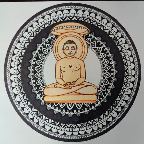 A beautiful wall art of Lord Mahavira which can be hung at any corner of your home and radiate positive vibes.🤗 Dm to get your customized wall art hangings. Mahaveer Swami Mandala Art, Mahavir Swami Mandala Art, Jain Mandala Art, Indian Culture Painting Easy, Mahavir Swami Drawing, Mahavir Swami Painting, Mahavir Swami, Based Drawing, Resin Stickers