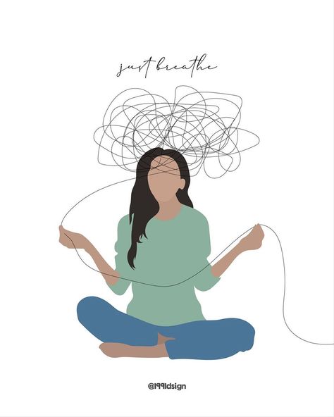 Illustration Mindfullness, Calm Mind Illustration, Yoga Illustration Art Graphic Design, Breathe Art Illustrations, Breathing Illustration, Meditation Poster Design, Worry Illustration, Mindfulness Illustrations, Mind Art Brain Illustrations